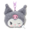 Twinkle Glory Sanrio Kuromi fluffy polyester mascot key ring with a pink skull detail and purple clasp