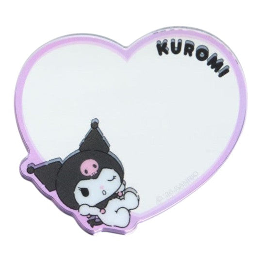 Twinkle Glory Sanrio Kuromi heart-shaped acrylic sticker with a glossy finish and cute character design