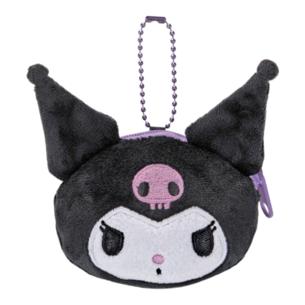 Twinkle Glory Sanrio Kuromi plush mini coin case with purple zipper and ball chain attachment