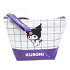 Twinkle Glory Sanrio Kuromi polyethylene pouch in white and purple with a grid pattern and zipper pull
