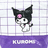Twinkle Glory Sanrio Kuromi polyethylene pouch featuring a white grid pattern and purple base with Kuromi character