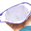 Twinkle Glory Sanrio Kuromi polyethylene pouch with a purple zipper and clear interior for storing small accessories.
