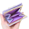 Twinkle Glory Sanrio Kuromi bifold wallet in purple synthetic leather with gold metal clasp coin pocket interior