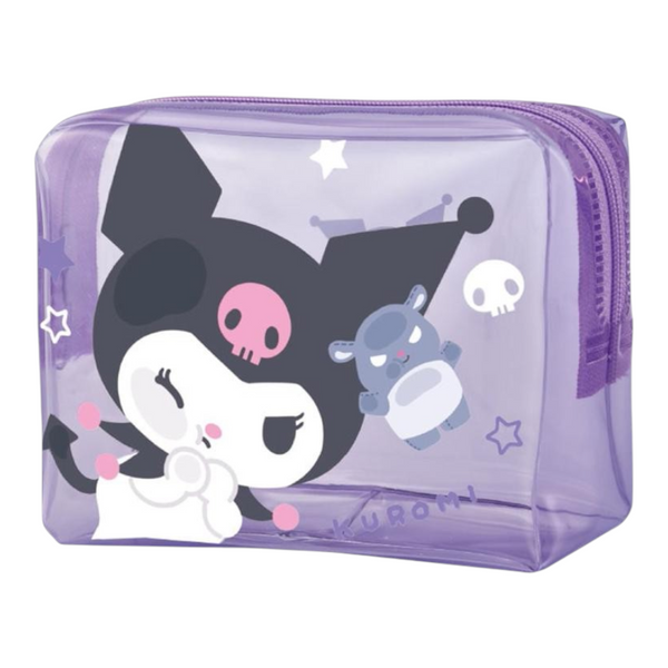 Twinkle Glory purple PVC Kuromi travel toiletry bag with zipper closure and cute character artwork