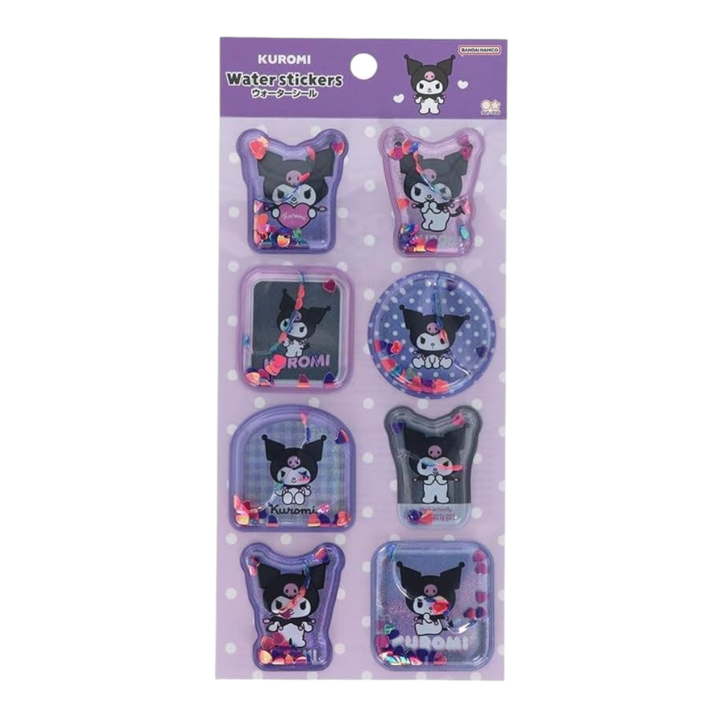 Twinkle Glory Sanrio Kuromi water decal sticker sheet with shimmering sequins inside purple liquid-filled capsules