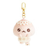 Twinkle Glory San-X Momo-chan plush keychain in soft pink polyester with embroidered details and gold clip