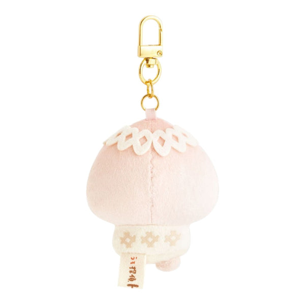 Twinkle Glory San-X Momo-chan plush keychain in soft pink polyester with gold clip and embroidered details