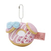 Twinkle Glory My Melody plush donut keychain with a blue bow and heart sprinkles, featuring a metal ball chain.