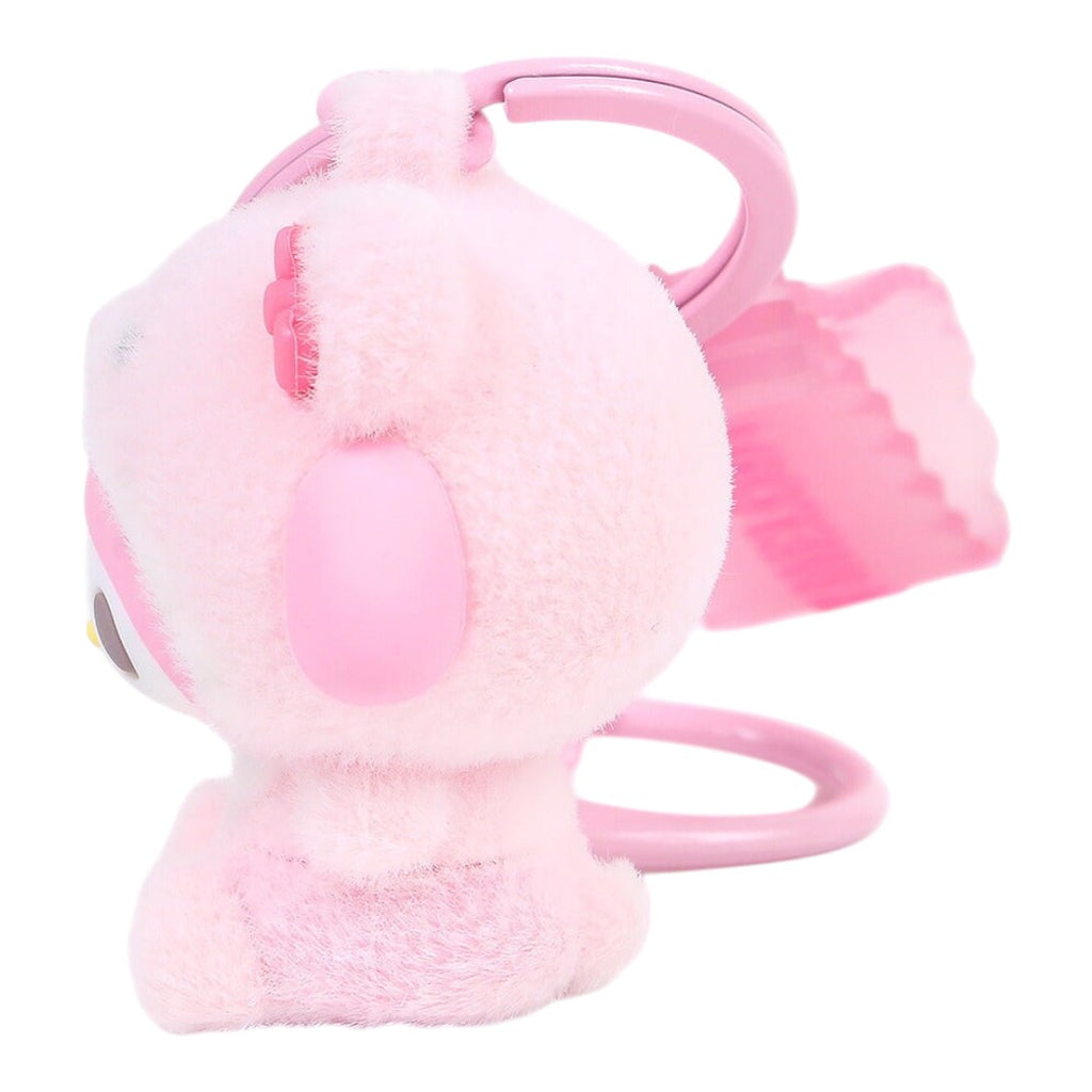 Twinkle Glory Sanrio My Melody pink flocked 3D mascot keychain with a secure metal ring attachment