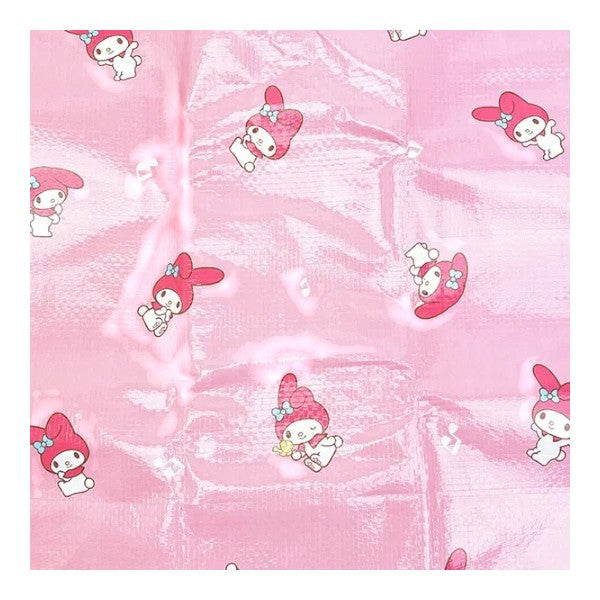 Twinkle Glory pink polyester reusable bag featuring a repeating My Melody character pattern with musical notes