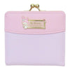 Twinkle Glory Sanrio My Melody bifold wallet in pastel pink with a gold metal clasp closure and character plaque.