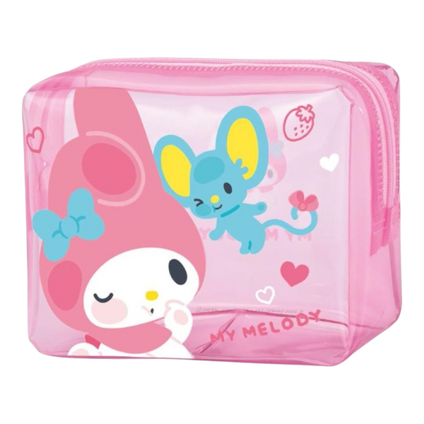 Twinkle Glory My Melody travel toiletry bag in translucent pink PVC with cute character print and zipper closure