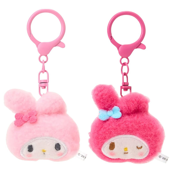 Twinkle Glory Sanrio My Melody fluffy plush key ring pair in light and dark pink with secure metal clips
