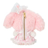 Twinkle Glory My Melody plush pouch in pink with a strawberry print dress and back zipper closure