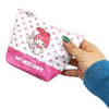 Twinkle Glory Sanrio My Melody polyethylene pouch with pink polka dots and character print held in a hand