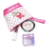 Twinkle Glory Sanrio My Melody pink and white polka dot polyethylene pouch filled with cosmetics