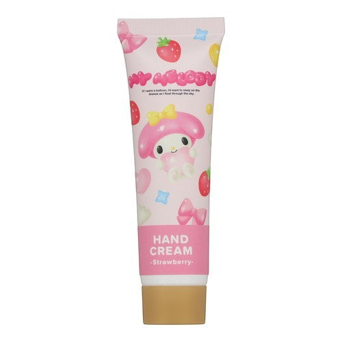 Twinkle Glory Sanrio My Melody strawberry-scented hand cream in a pink tube with cute character graphics.