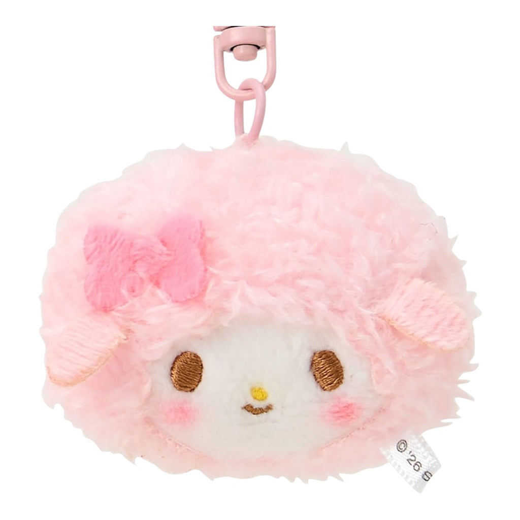Twinkle Glory Sanrio My Sweet Piano fluffy pink plush key ring with a cute bow and secure metal clip