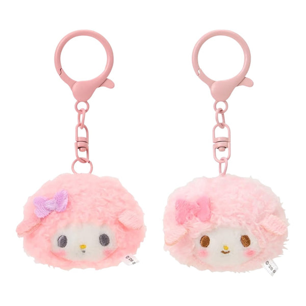 Twinkle Glory Sanrio My Sweet Piano fluffy pink plush key rings with bows and secure metal clips