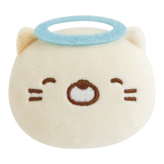 Twinkle Glory San-X Sumikko Gurashi Neko angel plush badge with a soft cream cat face and blue halo