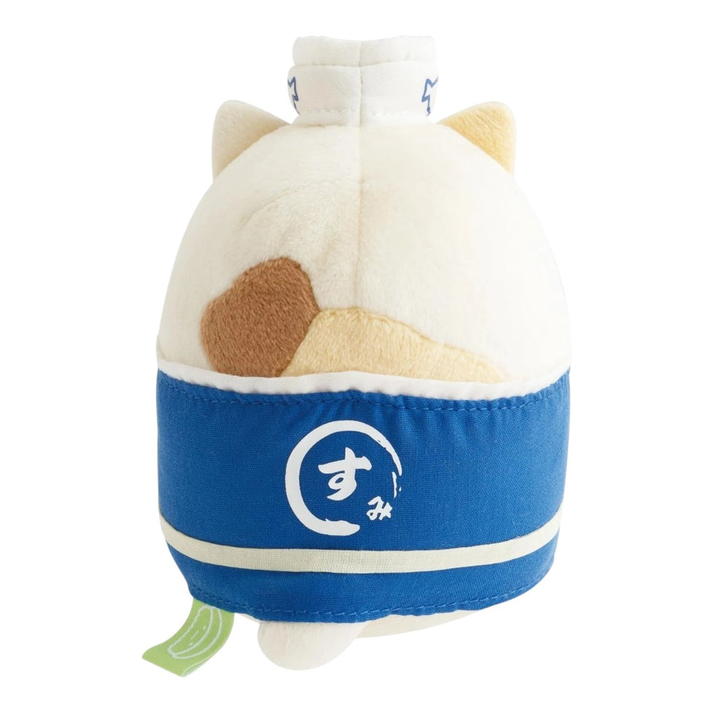Twinkle Glory San-X Sumikko Gurashi Neko cat plush dressed as a sushi chef in a blue apron and white hat