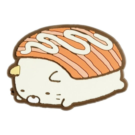 Twinkle Glory San-X Sumikko Gurashi Neko rubber magnet shaped like a cute sushi roll with salmon topping