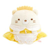 Twinkle Glory San-X Sumikko Gurashi Neko plush in a yellow waitress outfit from the Fruit Parlor collection.