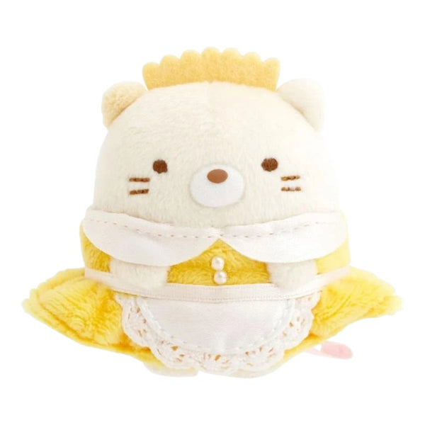 Twinkle Glory San-X Sumikko Gurashi Neko plush in a yellow waitress outfit from the Fruit Parlor collection.