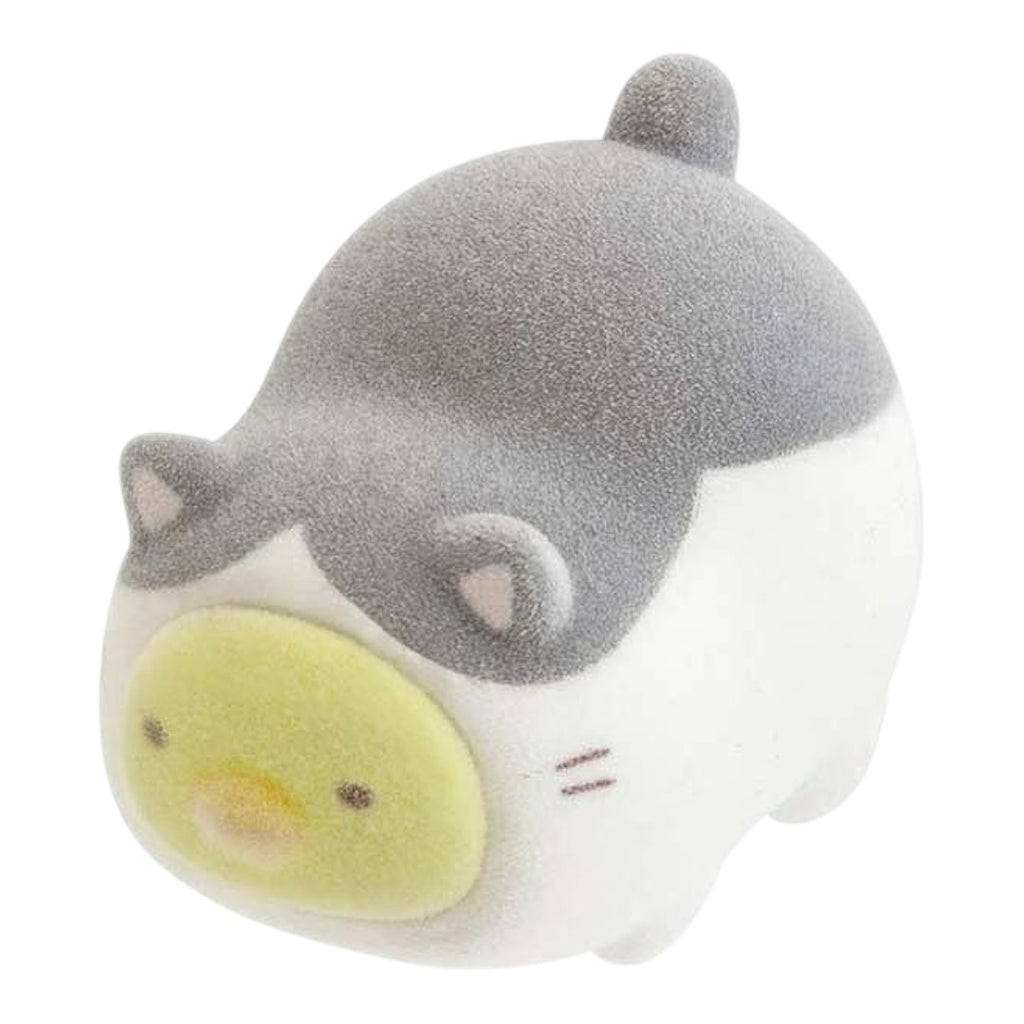 Twinkle Glory San-X Sumikko Gurashi Penguin? plush in a grey and white cat costume, side view