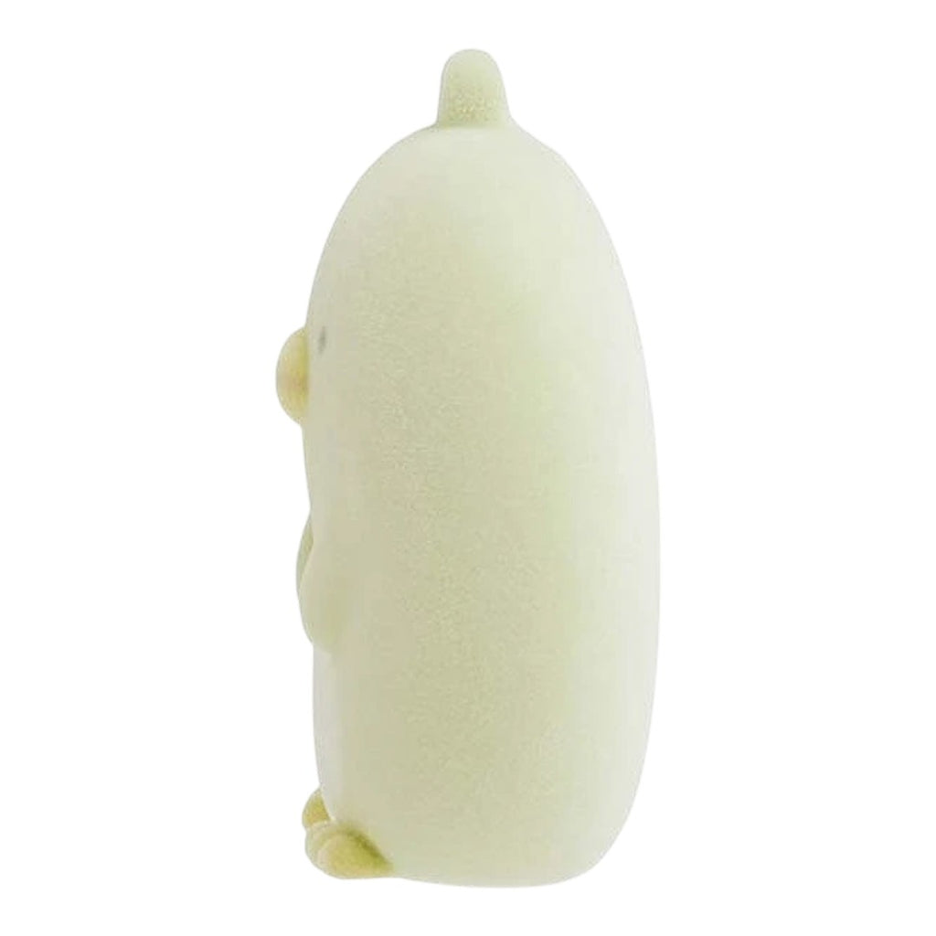 Twinkle Glory San-X Sumikko Gurashi Penguin? flocked keychain with a soft pale green velvety texture, side view
