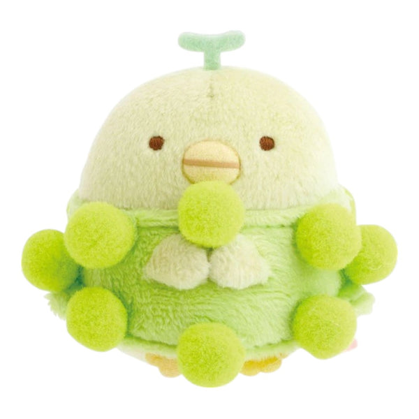 Twinkle Glory San-X Sumikko Gurashi Penguin? plush in a soft green grape costume with pom-pom details