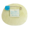 Twinkle Glory San-X Sumikko Gurashi Penguin? plush badge back view showing the blue safety pin and fabric tag