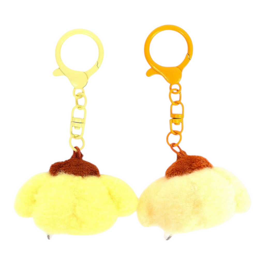 Twinkle Glory Sanrio Pompompurin fluffy polyester key ring pair with yellow and orange metal clips