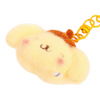 Twinkle Glory Sanrio Pompompurin fluffy polyester key ring with a yellow metal clip and brown beret detail.