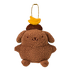 Twinkle Glory Pompompurin plush charm in brown textured polyester with a yellow hat detail and gold ball chain.