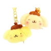 Twinkle Glory Sanrio Pompompurin fluffy polyester plush key ring pair with brown beret details and yellow clips