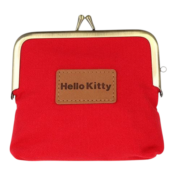 Twinkle Glory red Hello Kitty mini gamaguchi pouch with a brass kiss-lock clasp and brown logo patch