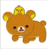 Twinkle Glory San-X Rilakkuma Chairoikoguma and Kiiroitori metal pin badge with polished gold-tone finish