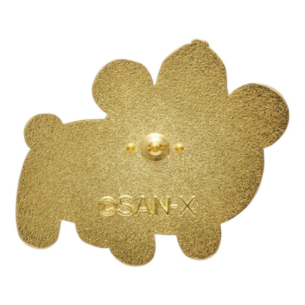 Twinkle Glory San-X Rilakkuma pin badge back view showing gold metal finish and official branding
