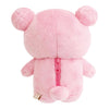 Back view of Twinkle Glory San-X Rilakkuma cherry blossom pink plush toy with a visible zipper detail