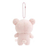 Twinkle Glory San-X Rilakkuma cherry blossom pink plush keychain viewed from the back with a metal ball chain clip