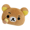 Twinkle Glory San-X Rilakkuma plush badge featuring a brown bear with a puzzled expression and yellow ear details.