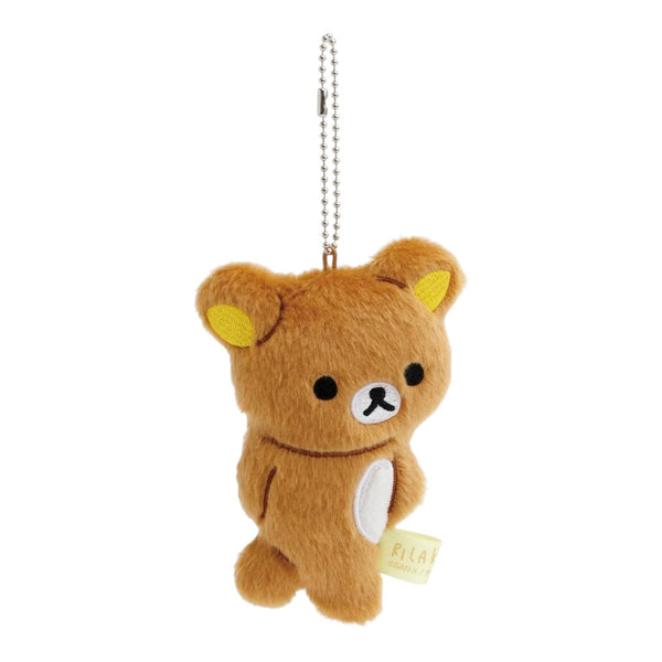 Twinkle Glory San-X Rilakkuma light-brown plush keychain with silver ball chain and embroidered character details