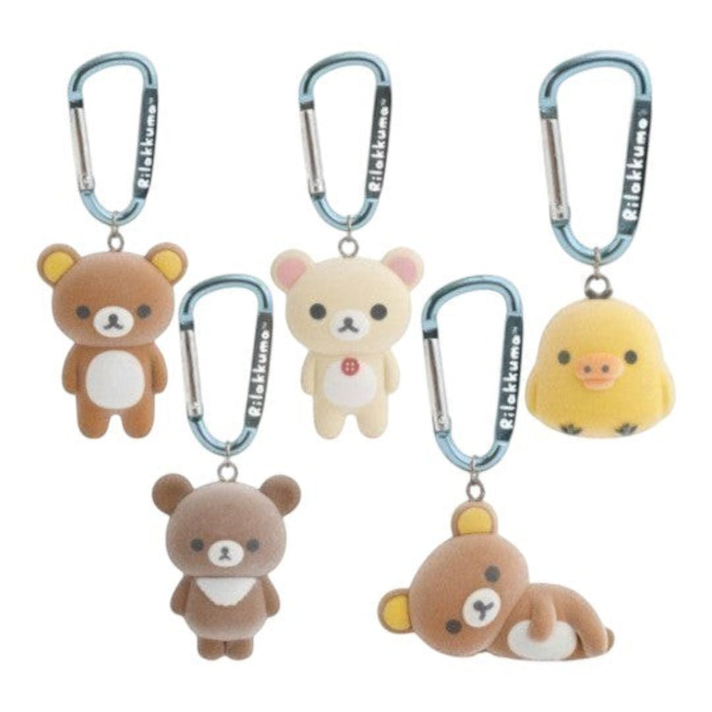 Twinkle Glory San-X Rilakkuma plush carabiner keychains featuring various characters from the Kumakyun Days collection