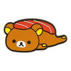 Twinkle Glory San-X Rilakkuma rubber magnet featuring the character dressed as a sushi roll with salmon topping