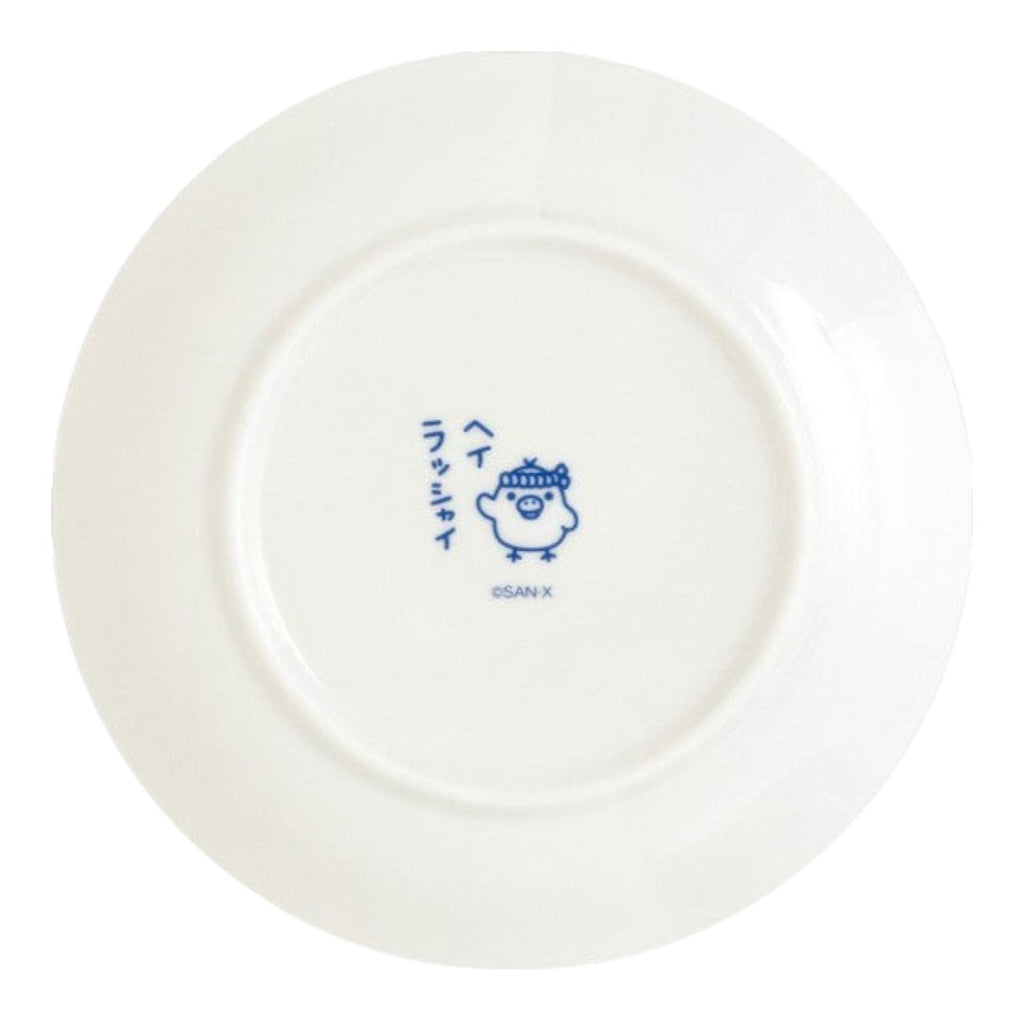 Twinkle Glory San-X Rilakkuma Anytime Sushi porcelain plate underside with blue Kiiroitori character illustration