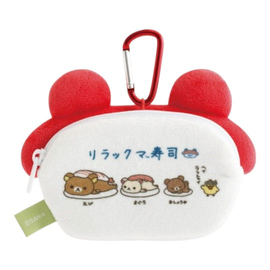 Twinkle Glory San-X Rilakkuma tuna sushi plush pouch with red carabiner and embroidered character details