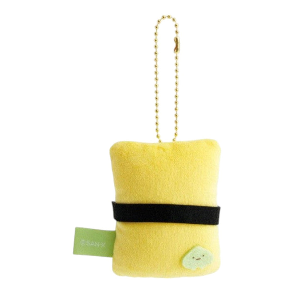 Twinkle Glory San-X Sumikko Gurashi Shirokuma egg sushi plush keychain with a gold ball chain attachment