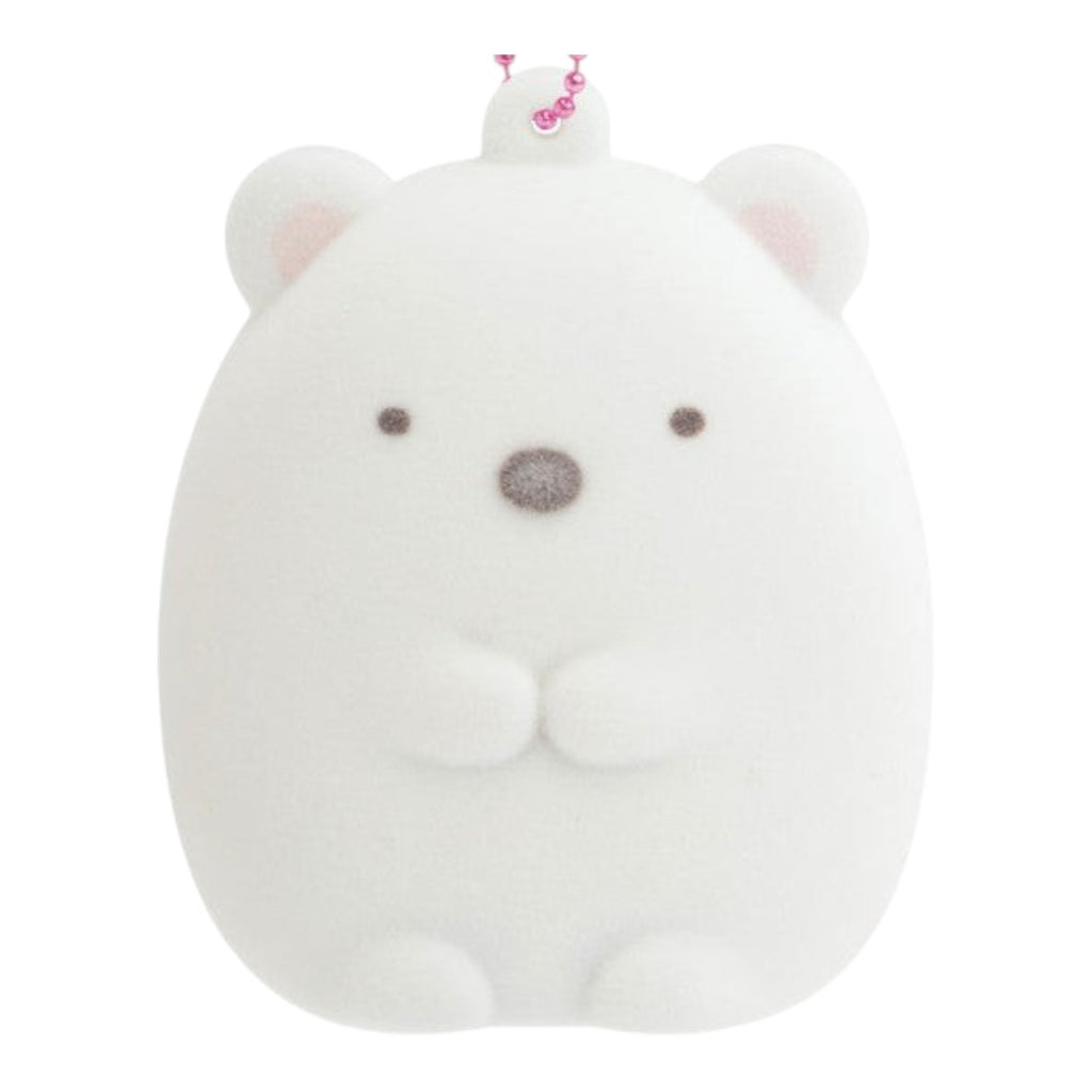 Twinkle Glory San-X Sumikko Gurashi Shirokuma white flocked polar bear plush keychain with a soft velvety texture