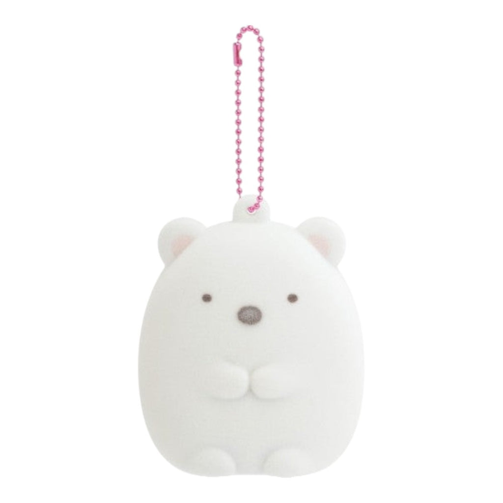 Twinkle Glory San-X Sumikko Gurashi Shirokuma white polar bear flocked plush keychain with a pink ball chain